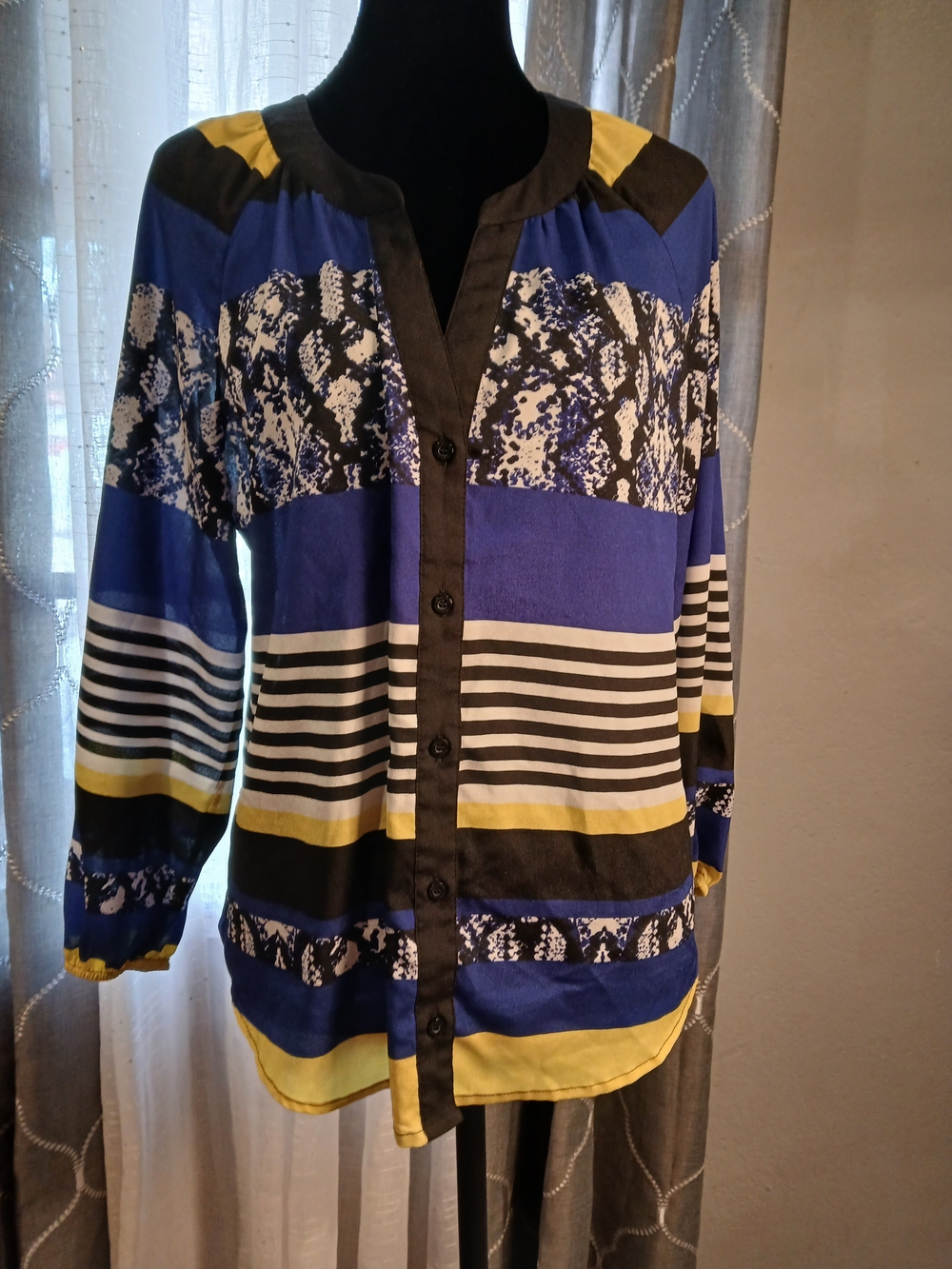 Calvin Klein Blue, Yellow & Black Mixed-Print Button Down Shirt